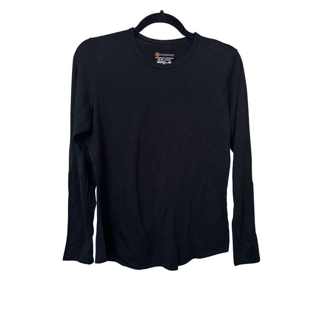 Cloudveil Womens Black Merino Wool Long Sleeve Base Layer Top Size M 1142102